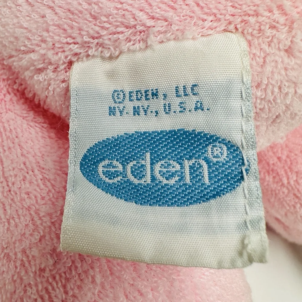 Vintage Eden Pink White Doll Terry Cloth Blue Eyes Bonnet Lace Soft Plush 10”Toy - Picture 9 of 11